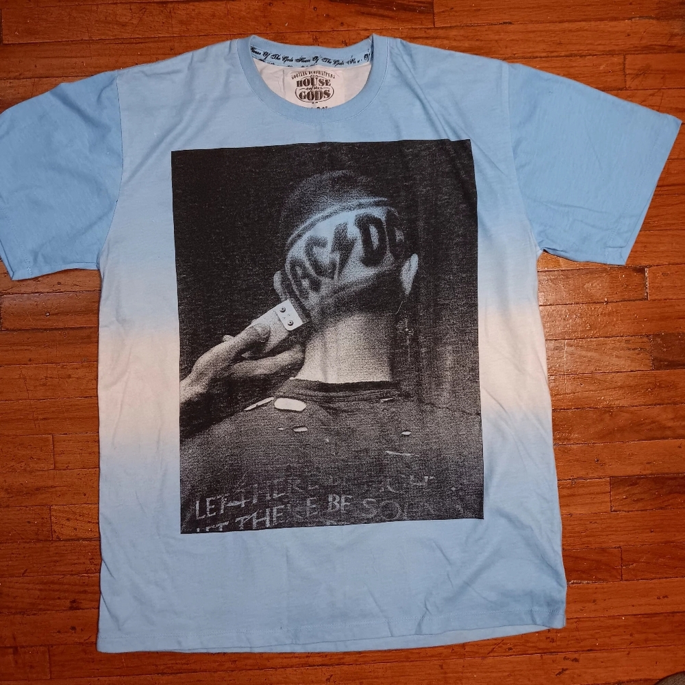 House Of The Gods AC/DC Blue Short Sleeve Tee with Urban Graphic